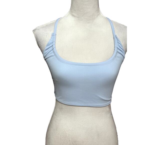 Free People Crop Top 4 Ways Styling Racerback Spaghetti Strap Light Blue S NWOT - Picture 3 of 11